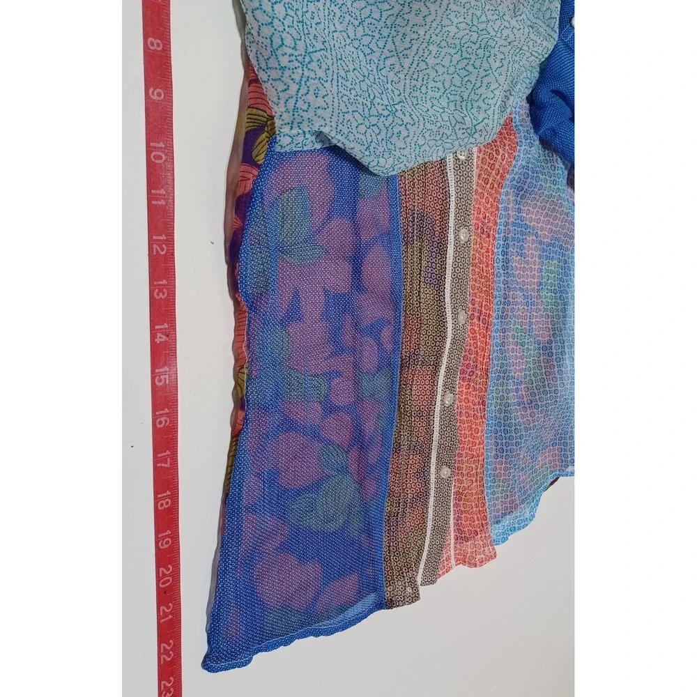 Desigual Women M Sheer Patchwork Embroidered Button Blouse Artsy Boho Maximalist